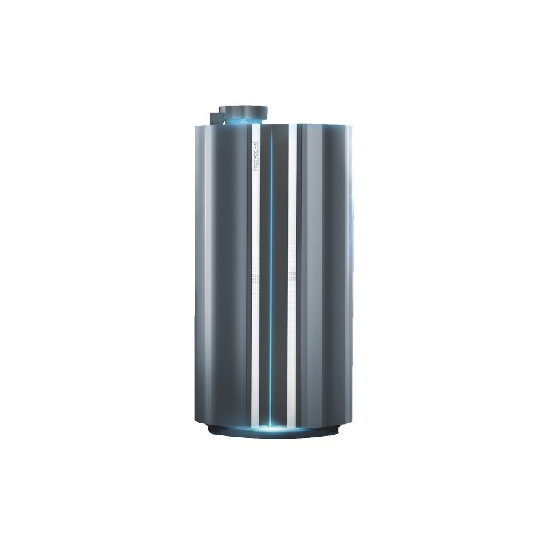 Closed Essence 48 PLT stand-up with metallic finish and blue accent lighting