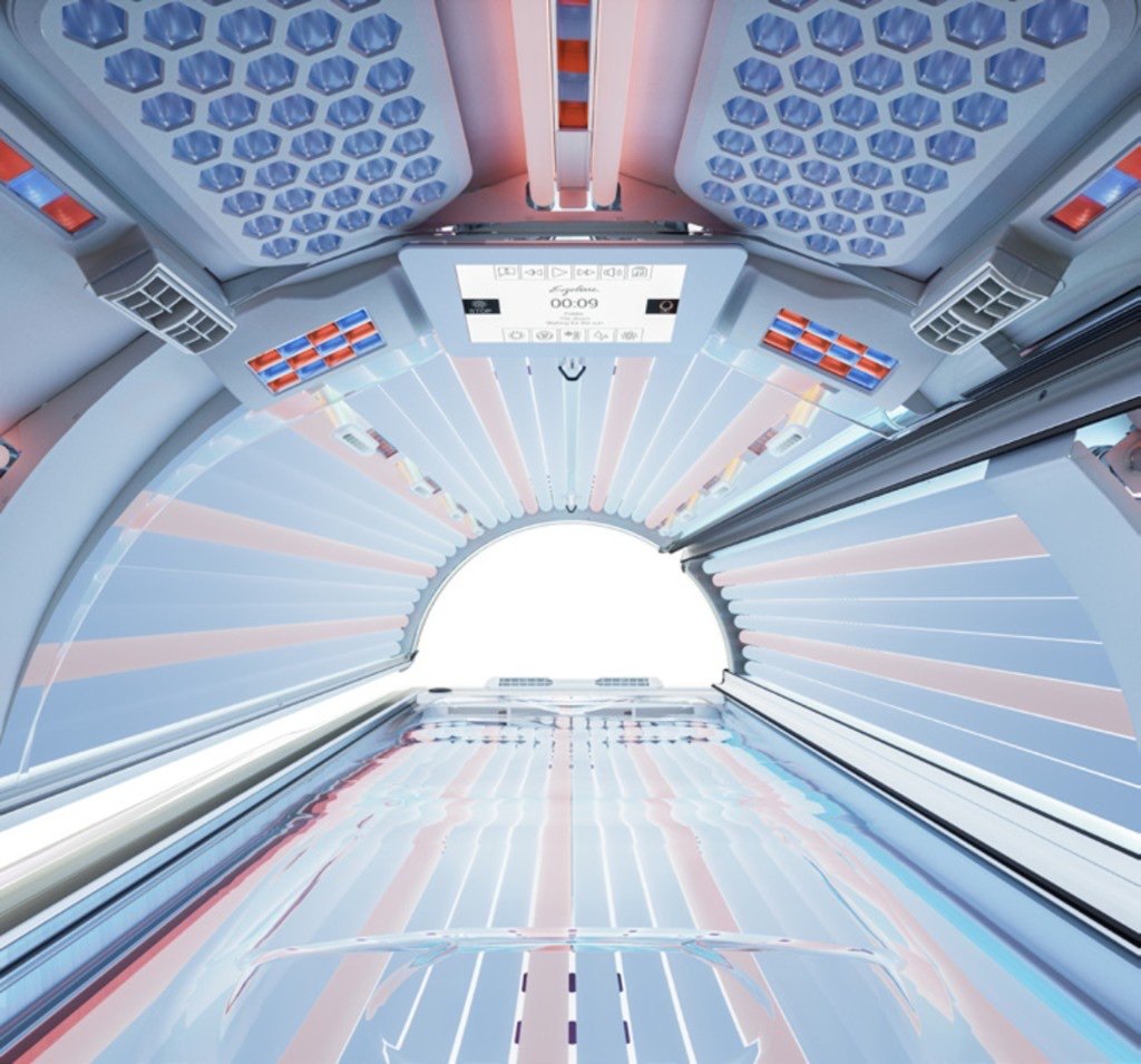 Blue and red LED lamps inside the Vitality 50/4 TLT3 tanning tunnel