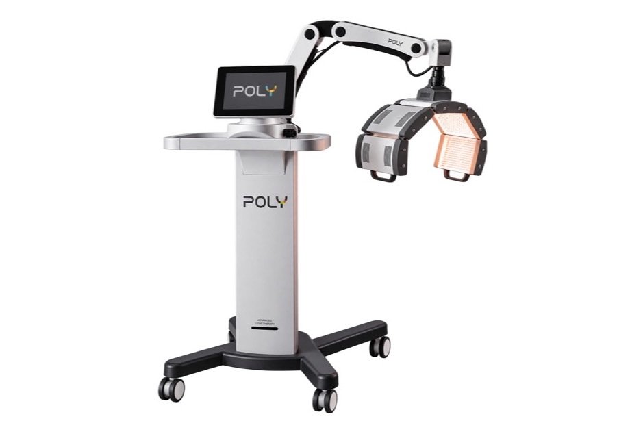 POLY Pro Regen delivering infrared and red light therapy over a client